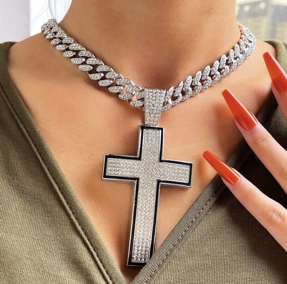 Silvery Big Cross Pendant Necklace For Men - Temu